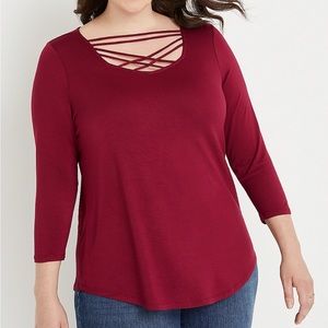 Plus Size Sweetheart Lattice Neck Tee